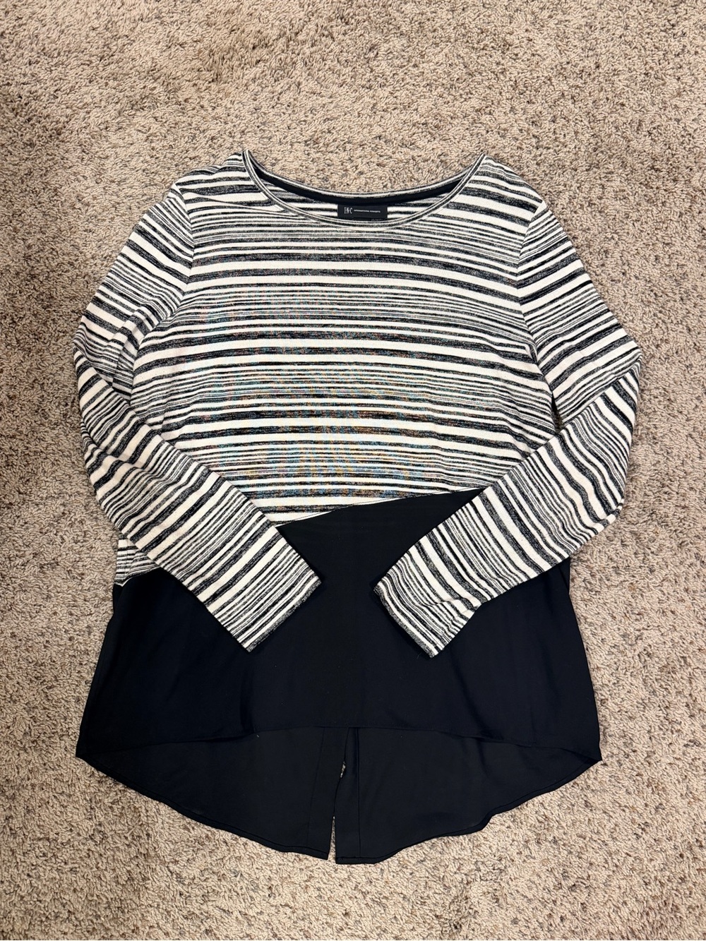 INC International Concepts Black & White Striped Layered Long-Sleeve Top